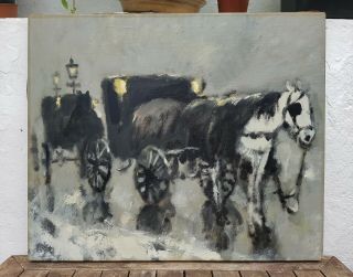 Old Vintage Mid Century Impressionist Horse Oil Painting Signed Koros