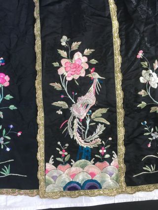 Antique floral embroidered Chinese black silk panel wedding skirt 2