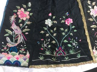 Antique floral embroidered Chinese black silk panel wedding skirt 3