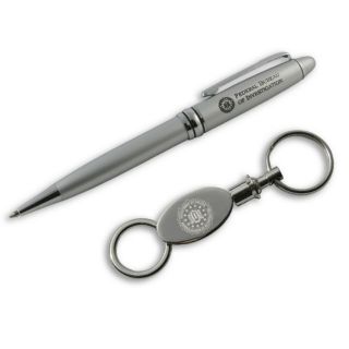 Fbi Silver Metal Pen And Keychain Set Key Chain Tag