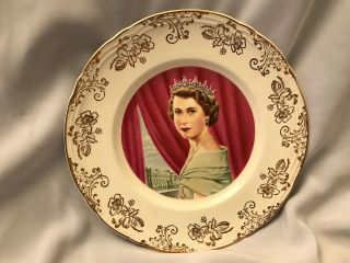 1953 Queen Elizabeth Ll Coronation Collector Plate 22 Kt W Adams & Sons England