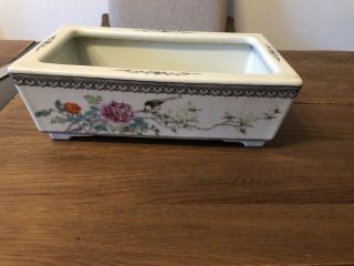 Vintage Chinese Planter Bonsai Hand Painted Bird And Flower Chinese Characters