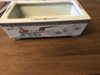 VINTAGE Chinese Planter BONSAI Hand painted Bird And Flower Chinese Characters 2