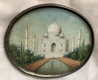 Antique Hand Painted Indian Miniature Painting Of The Taj Mahal,  6.  6 X 5.  4 Cm