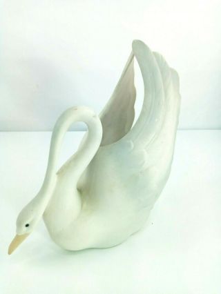 Vintage White Ceramic Swan Planter Vase/figural Bird With Gold Painted Beak