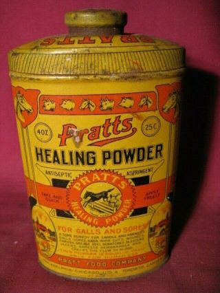Scarce Antique Pratts Healing Powder Veterinary Advertising Tin