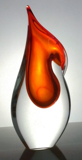 Murano Teardrop,  Vintage Italian Glass Vase - Orange & Clear