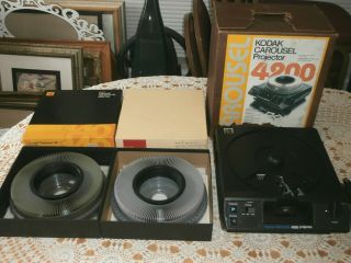 Vintage Kodak Carousel Projector 4200 With Remote & 2 Slide Trays In Boxes