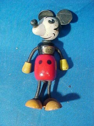 Orig 1930s Mickey Mouse Wood Jointed 4 " Funny Flex Toy Figure Shape