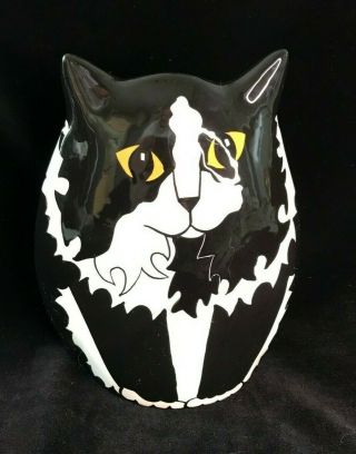 Cats By Nina Black And White Tuxedo Cat Vase Orange Eyes 7 "