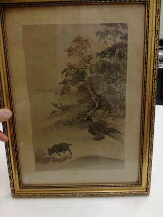 Antique Chinese Or Japanese Watercolour Painting Tittled (cow)