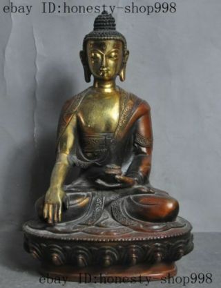 Old Tibet Buddhism Fane Bronze Gilt Sakyamuni Shakyamuni Amitabha Buddha Statue