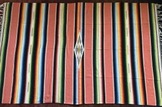 Vintage Mexican Sarape Stripes Bright Colors Woven Cotton Blanket Rug 60 " X 94 "