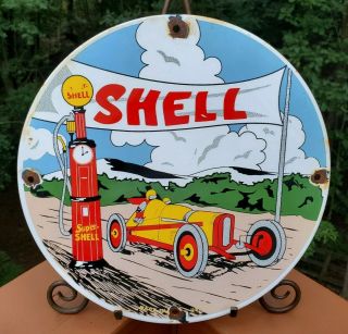 Old Vintage Dated 1921 Shell Gasoline Porcelain Gas Station Pump Sign