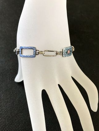 Antique/vintage Art Deco Sterling Silver Guilloche Enamel Roses Link Bracelet