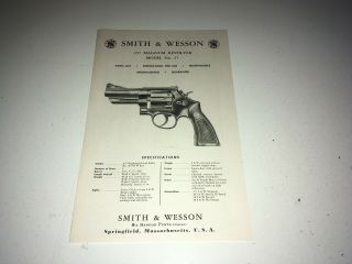 Smith & Wesson.  357 Magnum Revolver 1970s Orig Parts List Instruction Model 27