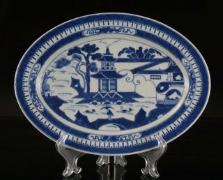 Antique Chinese Blue And White Porcelain Oval Shape Plate Dish 19th C Qing
