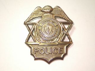 Commonwealth Of Massachusetts Police Hat Badge Vintage Obsolete Billy Clubs