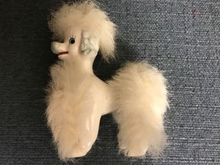 Vintage 1950s 7 " Ceramic White Poodle Dog Figurine With Fur Made In Japan
