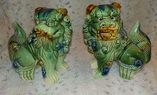Pair Vintage/antique Chinese Asian Ceramic Foo Dogs Fu Lions 9 "