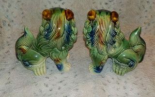 Pair Vintage/Antique Chinese Asian Ceramic Foo Dogs Fu Lions 9 