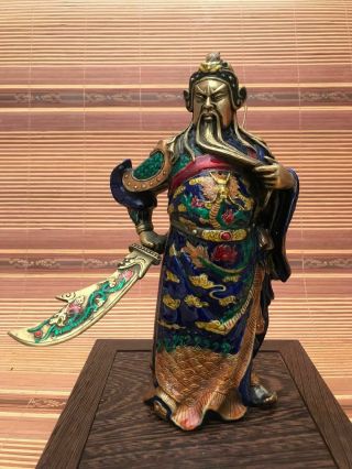 Chinese Antiques Cloisonne Bronze Ware Guan Yu Statue T009