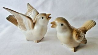 2 Vintage Otagiri Japan Bird Figurines Sparrows Porcelain Tan/gray/white Lovely