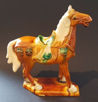 Chinese Brown Glaze Vintage Victorian Oriental Antique Horse Figurine Ornament