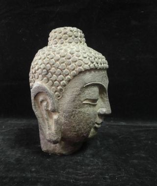 4.  4kg Very Heavy Large Old Chinese Natural Stone Hand Carving Buddha Head Statue