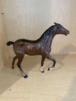 Beswick England Brown Porcelain Horse Figurine With Cropped Tail Broken