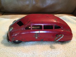 Large 10 Inch Metal Buddy L Scarab Wind - Up Car Red Vintage 1930’s