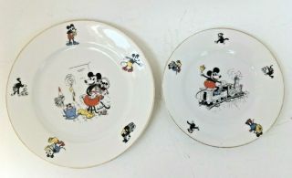 Vintage 1930s Mickey Minnie Plates Pre - Ww2 Germany Disney Porcelain Gold Rim (2)