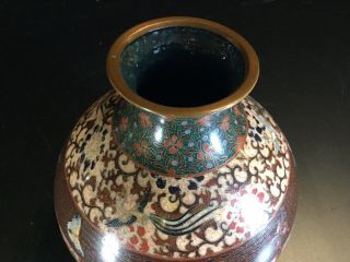 Rare Antique Chinese Cloisonne Shield Dragons Gold Fleck Vase Meiji 3