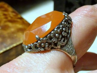 Vtg Chinese Export Silver Oversized Adjustable Ring With Faceted Carnelian
