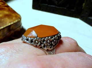 Vtg Chinese Export silver Oversized Adjustable Ring with faceted Carnelian 2