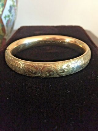 Antique Victorian Gold Filled Hinged Bangle Bracelet Chased Flowers - Cams Co