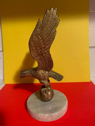 Vintage Brass American Eagle Sculpture On Marble Base 7 1/2 Tall Estate Find