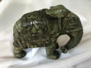 Vtg Exceptional Jade Elephant Intricately Carved Artisan Crafted Ooak 3.  75 Lbs