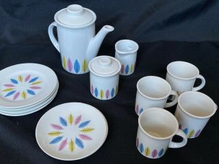 Vintage Childs Porcelain Tea Set (pink,  Blue,  Yellow,  Trees,  Leaves) Ceramic