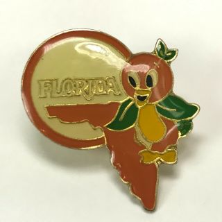 Vintage Florida Orange Bird Disney Metal Enameled Lapel Hat Pin