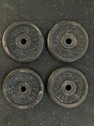 (4) Vintage Weider 10 Lb Barbell Plates 40 Lbs Total Standard 1” Iron,