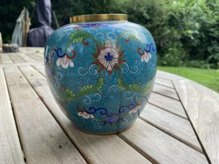Chinese 19th Century Cloisonne Jar Decorated With Chrysanthemums Gilt Bronze