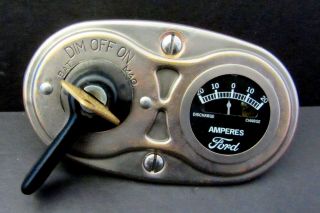 Vntg Orig 1926 - 1927 Model T Ford 51 Key Ignition - Switch - Amp Gauge - Dash Bezel