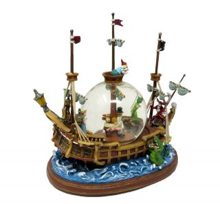 Disney Peter Pan Musical Light Up Snow Globe You Can Fly Pirate Ship Collectible