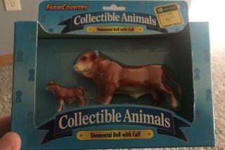 1995 Ertl Simmental Bull With Calf Farm Country Collectible Animals Cows