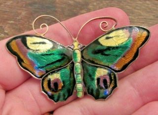 Vintage David Anderson Norway Sterling Silver Enamel Butterfly Brooch Pin Green