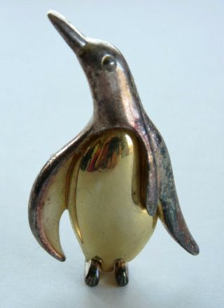 Vintage Penguin Mixed Metal 3 Dimensional Brooch Pin Stands On Its Own Figural