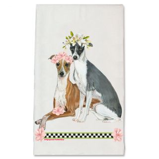 Italian Greyhound Dog Floral Kitchen Dish Towel Pet Gift
