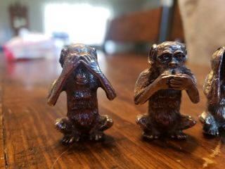 Vintage Miniature 3 Wise Monkeys Pewter See No Evil Hear No Evil Speak 2