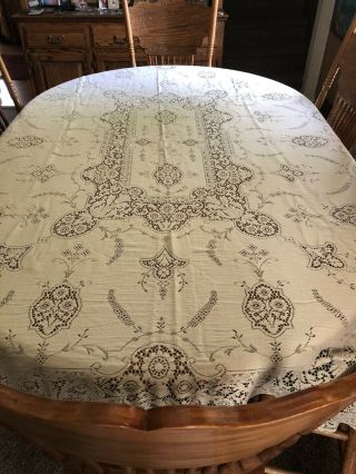 Vintage Quaker Ivory Lace Tablecloth With Tag 82” X 62” Euc 5120